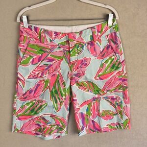Lilly Pulitzer Chipper Shorts Womens 4 Pink Green Print Tropical Print